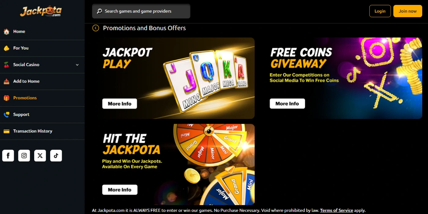 Ways to Earn Free SC at Jackpota Casino