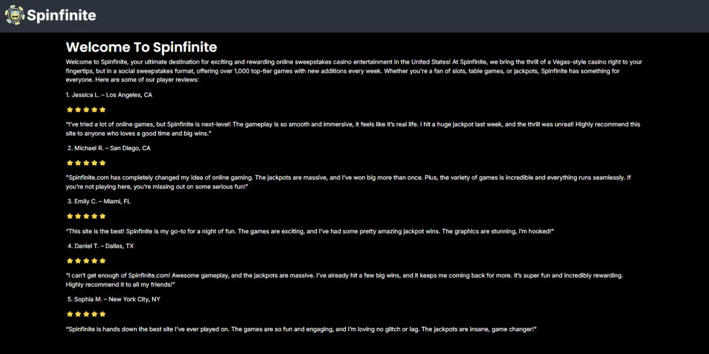 User Reviews and Community Feedback at Spinfinite