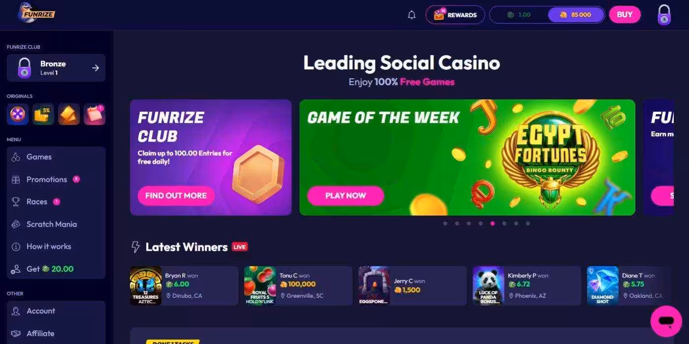 Funrize Casino Homepage