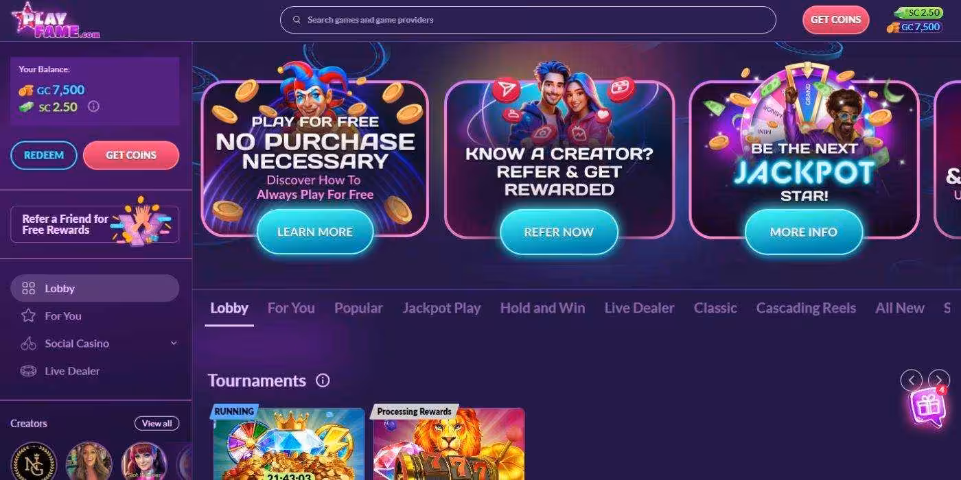 PlayFame Homepage