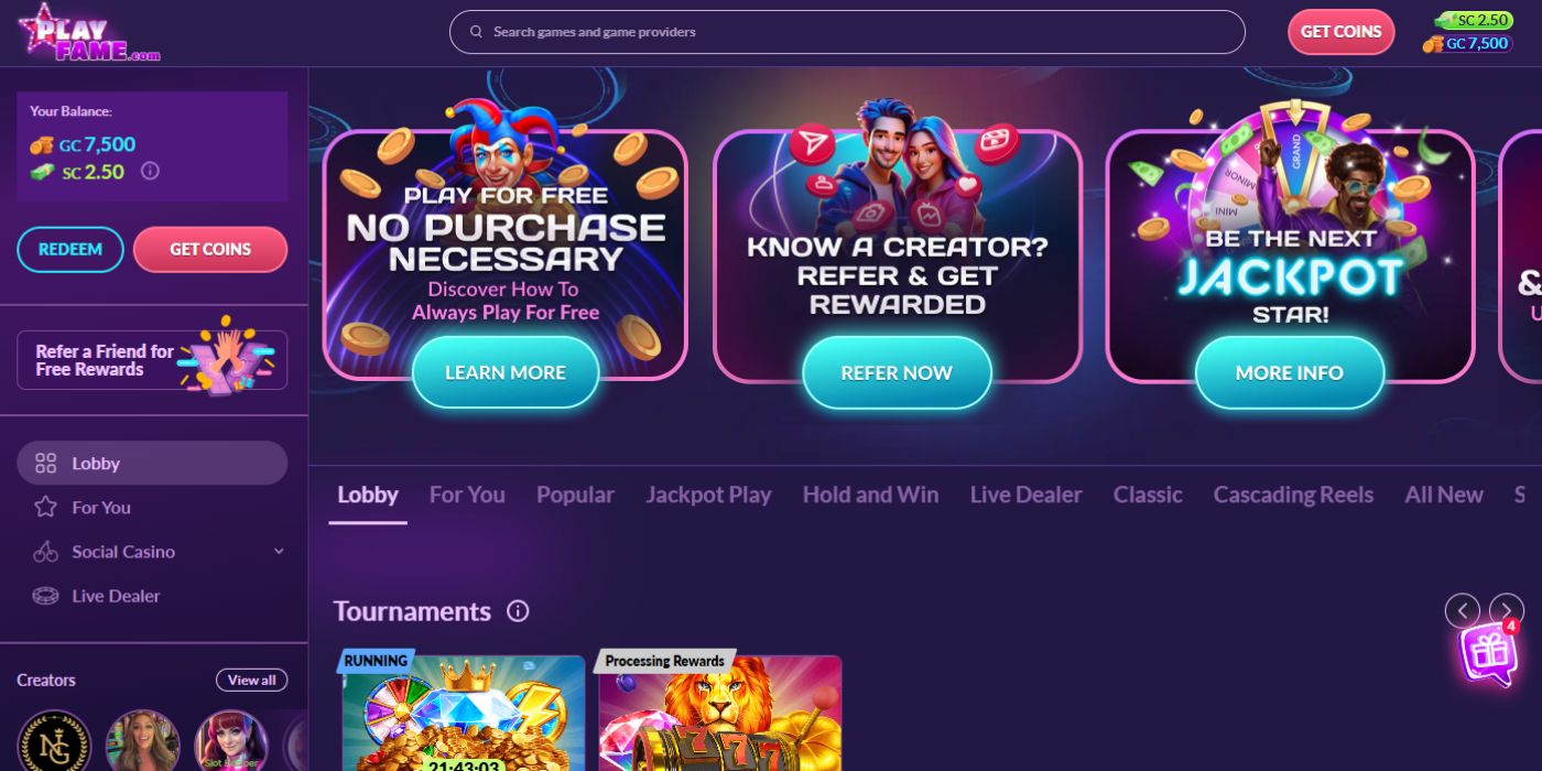 PlayFame Homepage