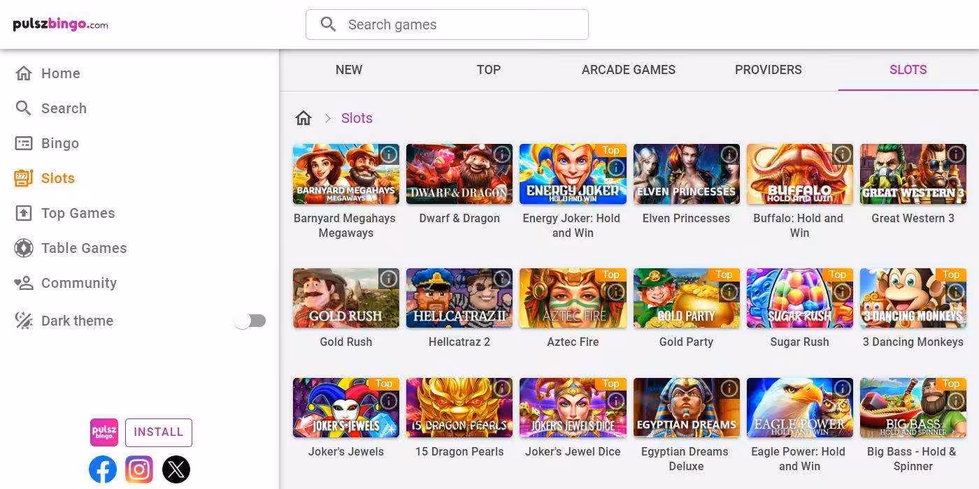 Pulsz Bingo Homepage