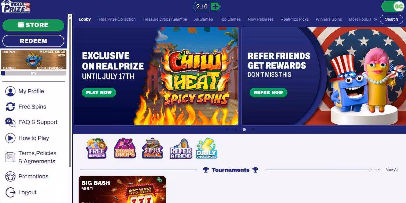 RealPrize Casino Homepage