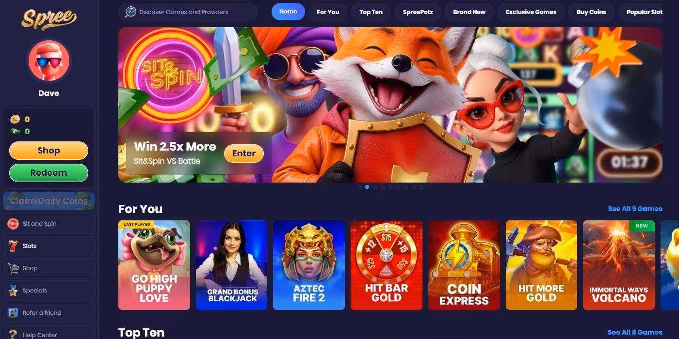 Spree Casino Homepage