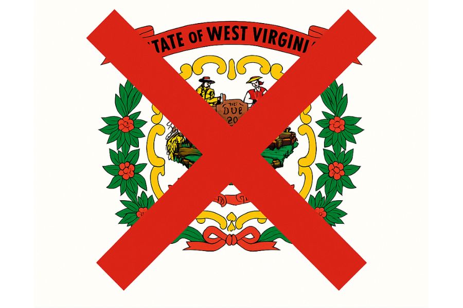 State flag West Virginia with a red X