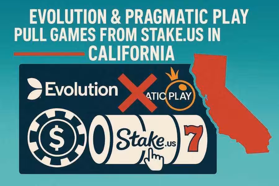 Graphic of Evolution and Pragmatic Play pulling Stake.us games in California.