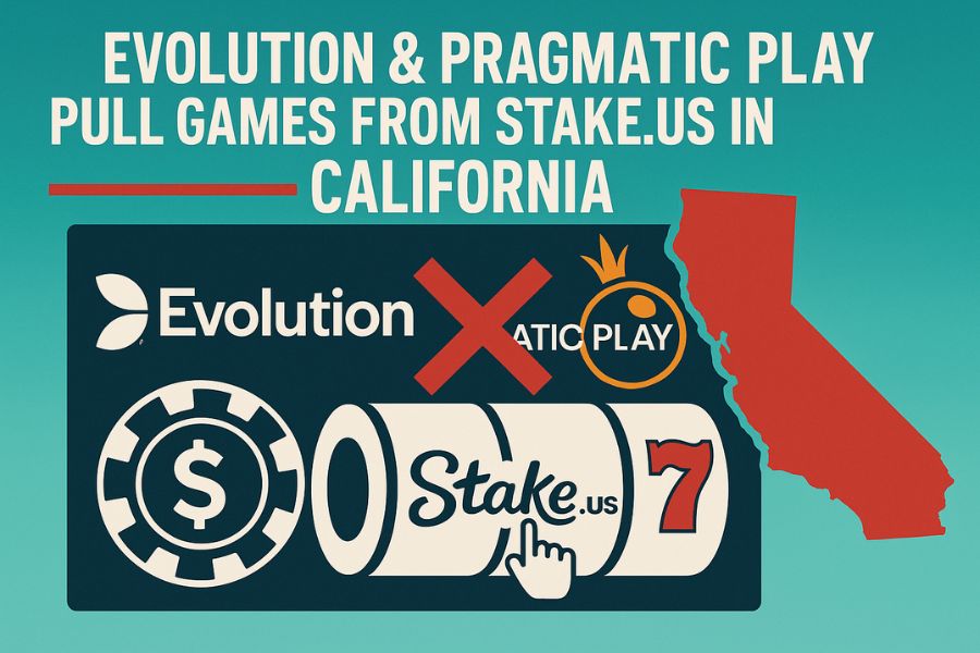 Graphic of Evolution and Pragmatic Play pulling Stake.us games in California.