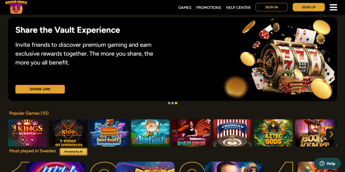 Grand Vault Casino New Homepage