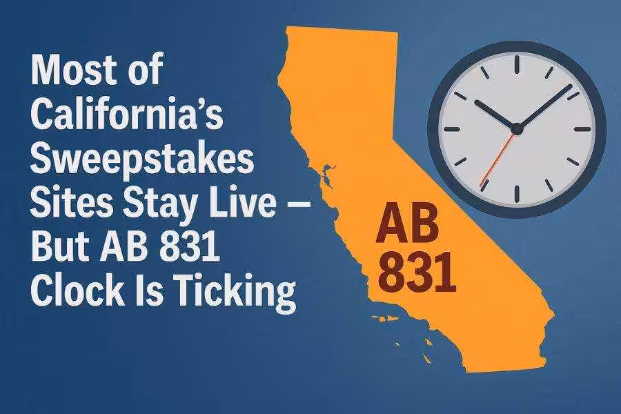 Map of California with “AB 831” text and a ticking clock symbol.