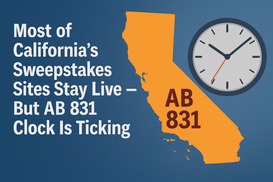 Map of California with “AB 831” text and a ticking clock symbol.