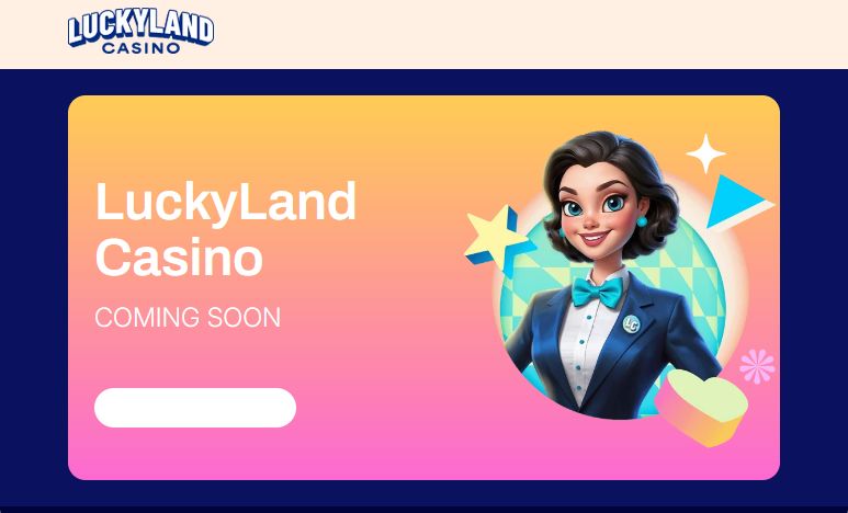 LuckyLand Casino logo with mascot and coming soon text