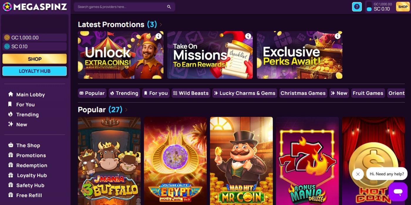 MegaSpinz New Homepage