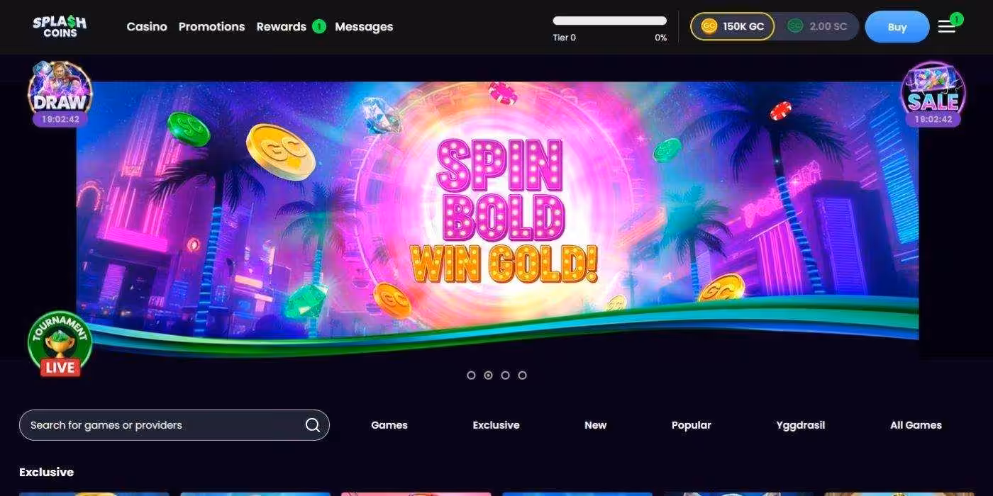 Splash Coins Homepage