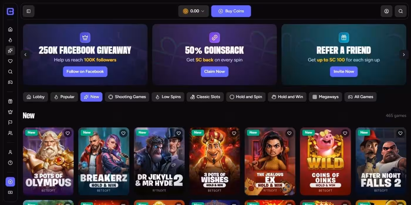 CoinsBack Casino Homepage