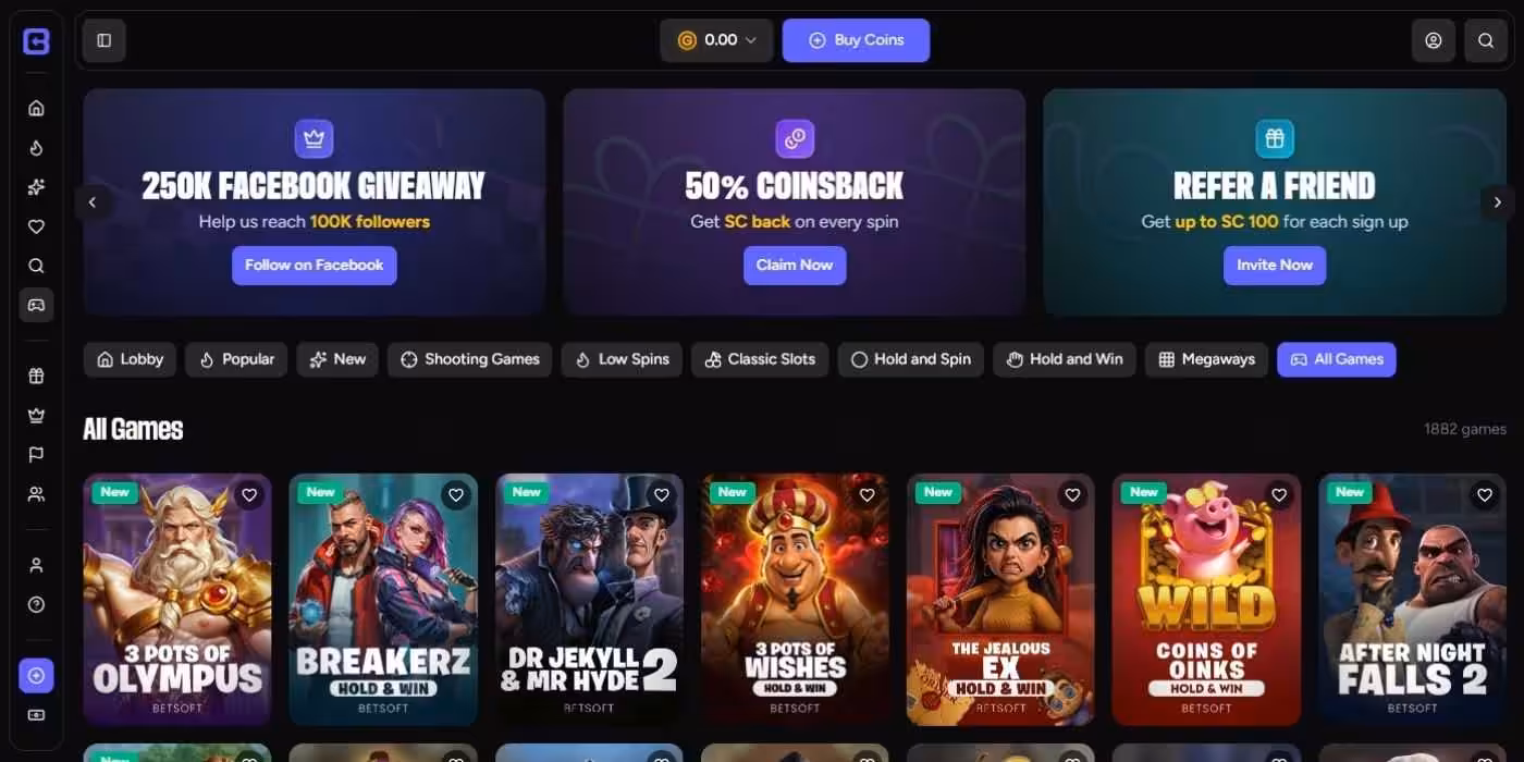 CoinsBack Casino New Homepage
