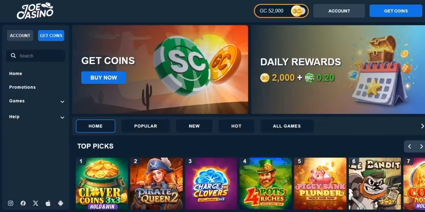 Joe Casino Homepage