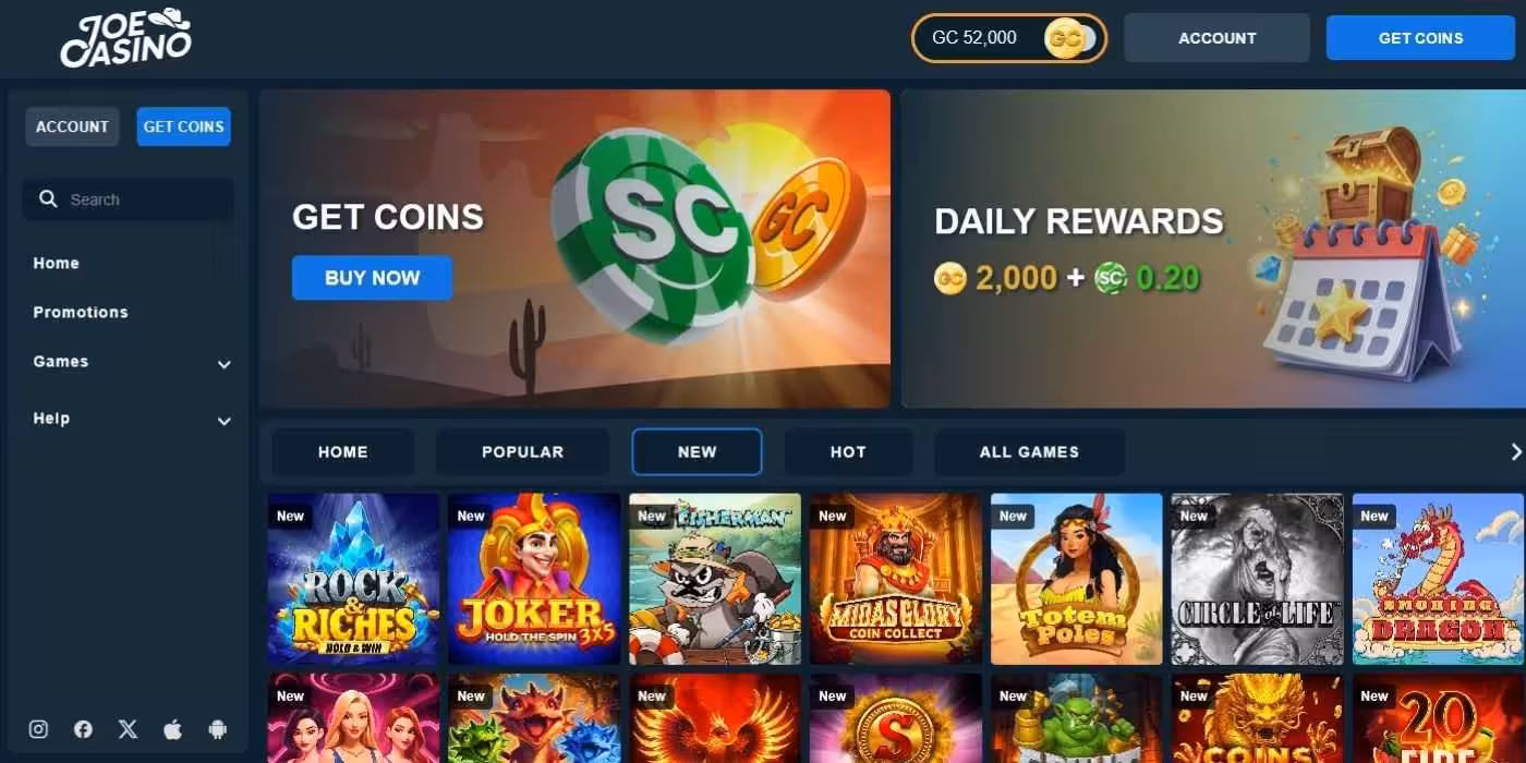 Joe Casino New Homepage